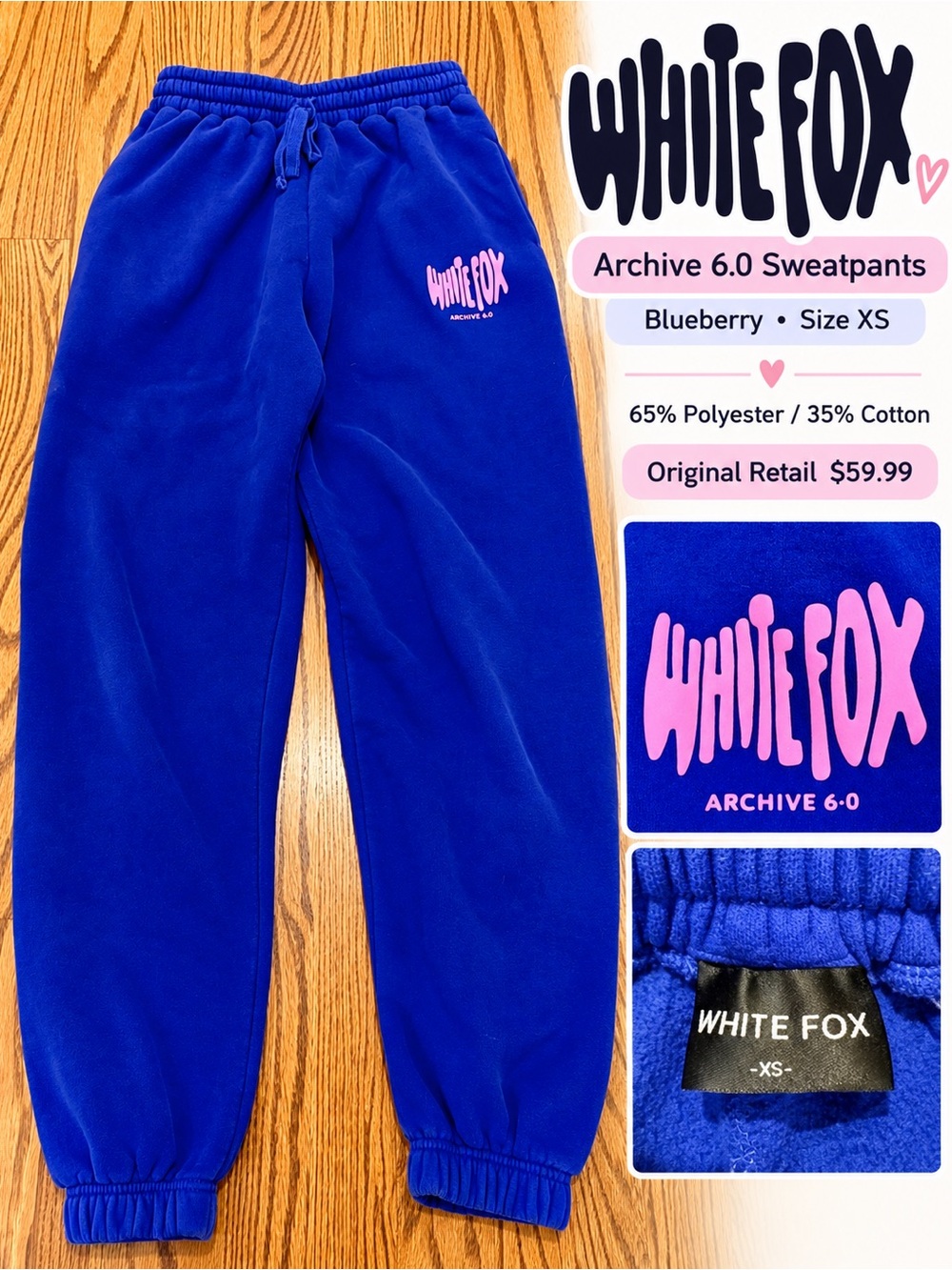 White Fox Boutique Blueberry Archive 6.0 Joggers with Pink Logo